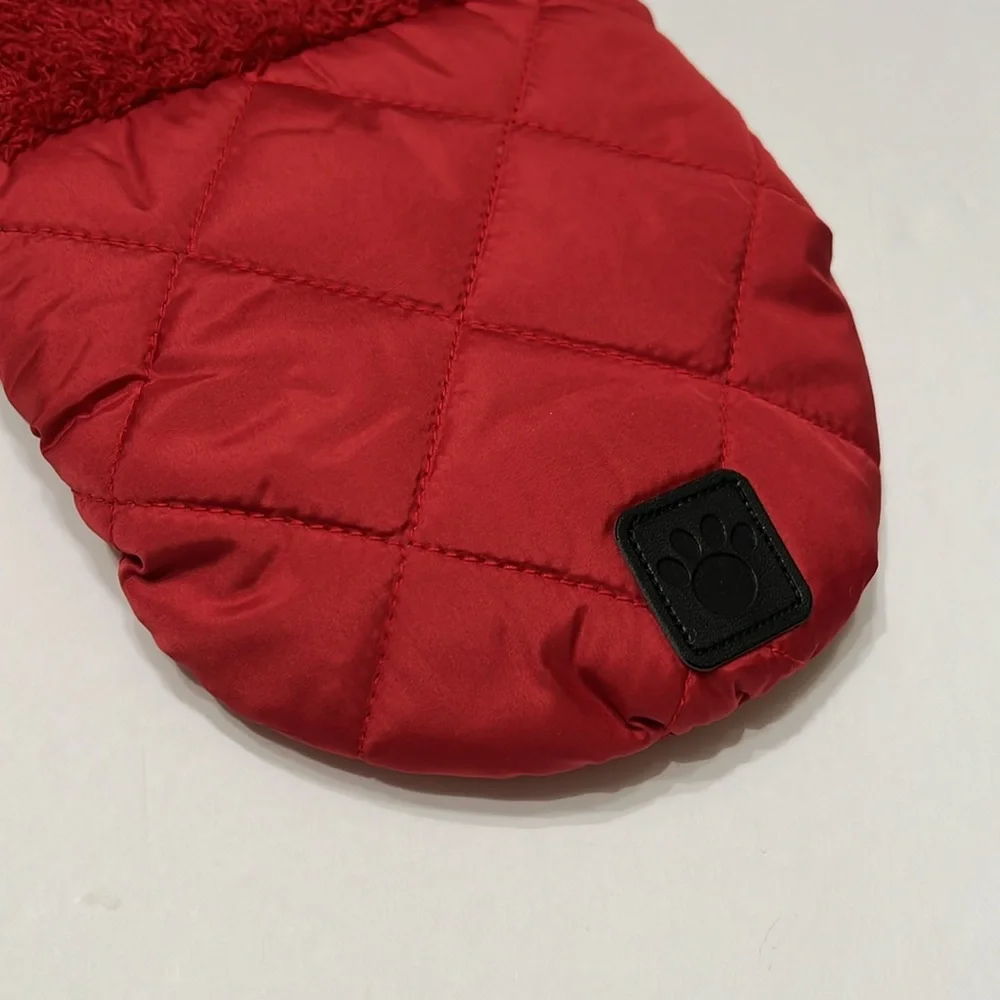 NWT Rowdy Pups Pet Apparel Red Sherpa Fleece & Quilted Dog Jacket XS